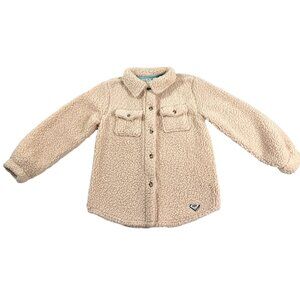 Roxy Girls Sherpa Shacket Jacket Size L Youth Cream Button Front Cozy Winter
